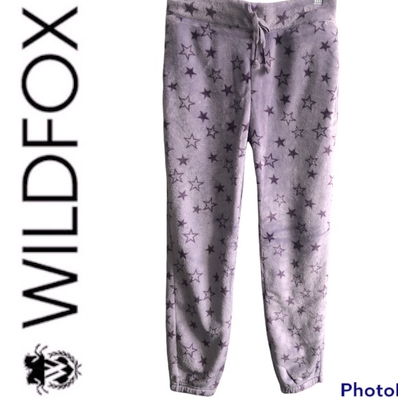 WILDFOX cozy warm plush tapered leg star jogger sweatpants NWT - Picture 2 of 6